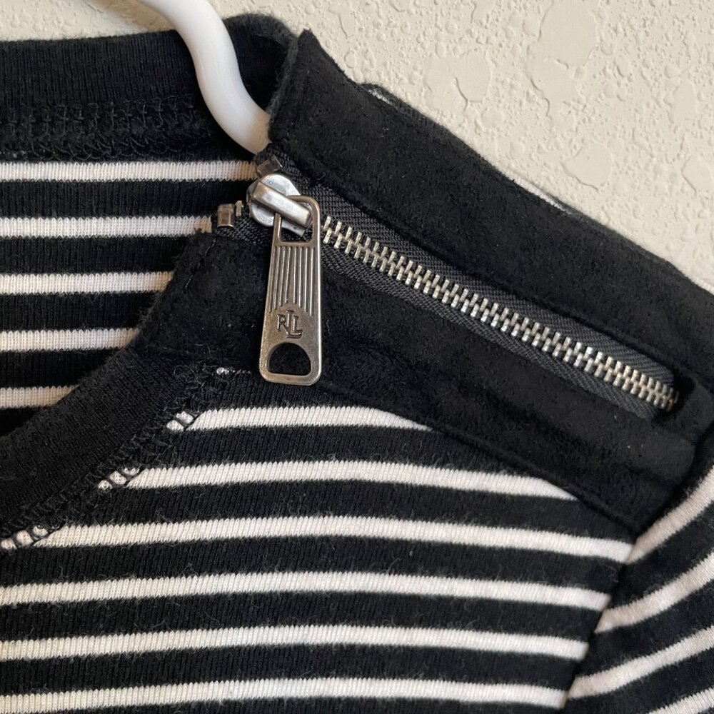 Ralph Lauren Medium Black White Striped Ribbed Long Sleeve Top 100% Cotton - Picture 5 of 8